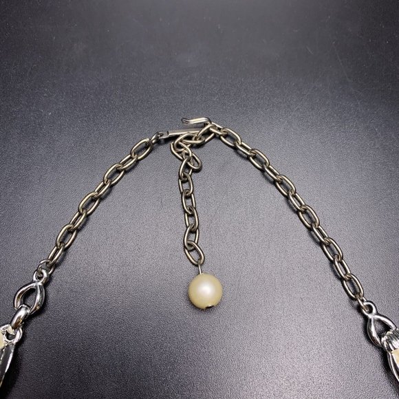 Blue Cream Silver Tone Link Choker Collar Necklace Earrings Demi Parure - Picture 6 of 11